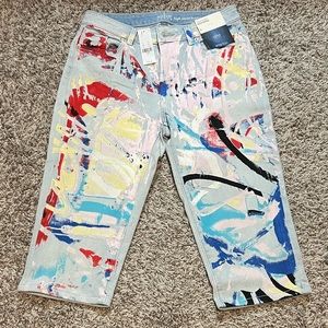Soho New York high waist boyfriend jeans with paint splatter design light wash!